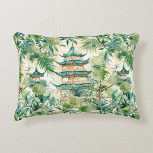 Coussins Décoratifs Aquarelle Pagode asiatique dans paysage verdoyant 