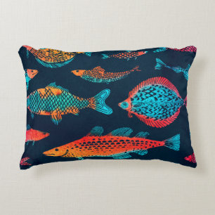 Coussins Décoratifs Aquarelle Poissons : Bleu Profond Sans Mer