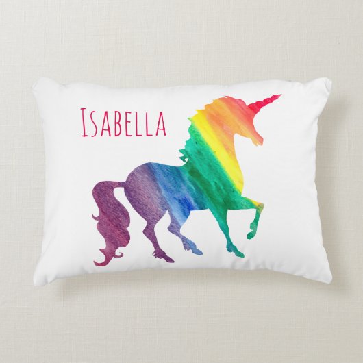 Coussins Décoratifs Aquarelle Rainbow Unicorn Silhouette Enfants Jolie (Devant)