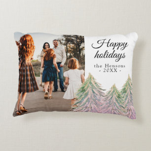 Coussins Décoratifs Aquarelle rose Arbre de Noël Photo artistique