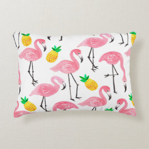 Coussins Décoratifs Aquarelle rose flamant rose et ananas jaune