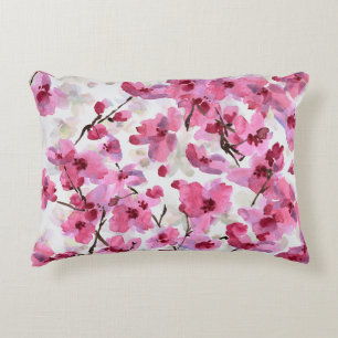 Coussins Décoratifs Aquarelle rose Fleur Cerisier Sans Couleur.