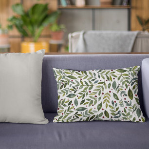 Coussins Décoratifs Aquarelle verte branches saisonnières et baies