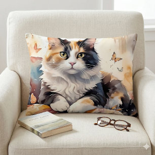 Coussins Décoratifs Aquarelle Whimsical Calico Chat et Papillons