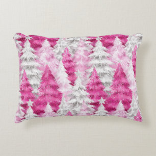 Coussins Décoratifs Arbres de Noël rayés glamour rose argenté féminin