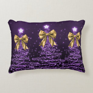 Coussins Décoratifs Arbres scintillants de Noël violets avec un faux n