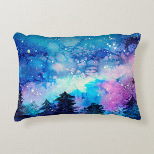 Coussins Décoratifs Art de l'espace à l'aquarelle avec ciel nocturne