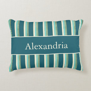 Coussins Décoratifs Art Déco personnalisé Teal, vert et rayures dorées