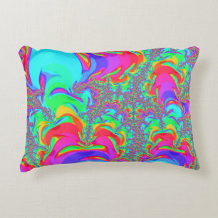 Coussins Décoratifs Art fractal arc-en-ciel néon vibrant rétro défoncé