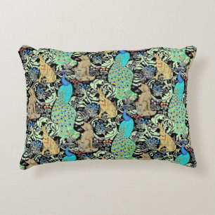 Coussins Décoratifs Art Nouveau Peacock Imprimer, Turquoise et Neutre