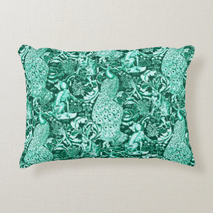Coussins Décoratifs Art Nouveau Peacock Print, Turquoise et Aqua