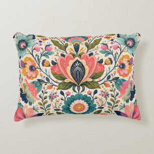 Coussins Décoratifs Art populaire scandinave floral maximaliste coloré