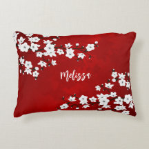 Asie Floral Blanc Cerisier Fleur Rouge Monogramme