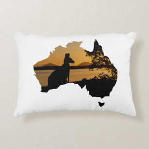 Coussins Décoratifs Australie Kangaroo Sunset, Noir, Or & Blanc