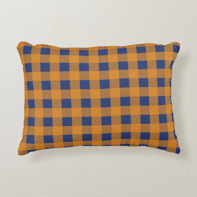 Coussins Décoratifs Automne Automne Orange Bleu Plaid Motif (Devant)