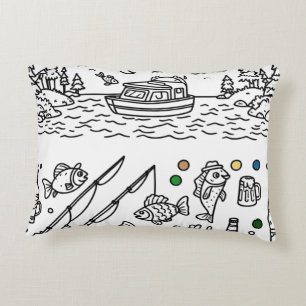 Coussins Décoratifs Aventure de pêche amusante en dessin à colorier