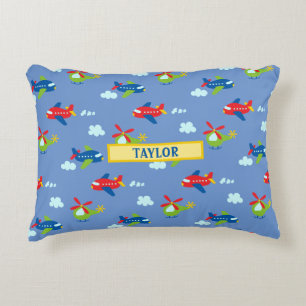 Coussins Décoratifs Avions, Hélicoptères et Nuages Artwork on Blue, No