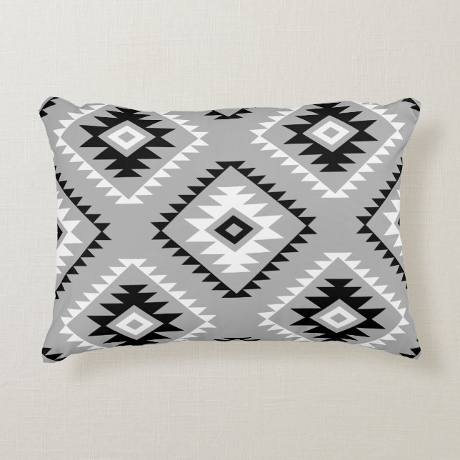 Coussins Décoratifs Aztec Style Motif Grand Motif noir blanc gris (Devant)