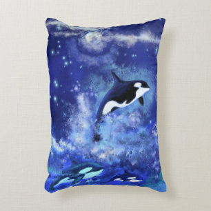 Coussins Décoratifs Baleines tueuses en Pleine lune - Dessin d'art - B