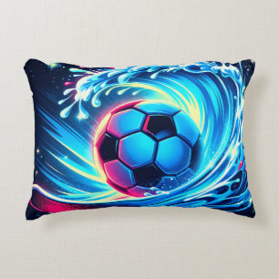 Coussins Décoratifs Ballon de football futuriste sur vague océanique