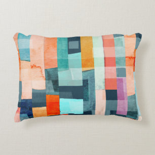 Coussins Décoratifs Bandes géométriques multicolores, motif tendance.