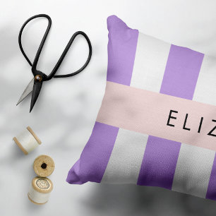 Coussins Décoratifs Bandes Violettes, Motif Gratté, Lignes, Votre Nom