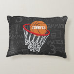 Coussins Décoratifs Basket-ball et cerceau de tableau de bord personna<br><div class="desc">Conception personnalisée de basket-ball et de cerceau sur un arrière - plan de conception de tableau noir gris foncé et clair avec un motif de termes de basket-ball. Il suffit de customiser le nom pour ajouter le nom du ventilateur de basktball, du joueur de basket ou de l'entraîneur de basket....</div>