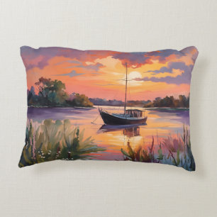 Coussins Décoratifs Bateau à voile Sunrise Watercolor Art
