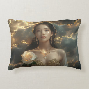 Coussins Décoratifs Beauté asiatique avec rose blanche