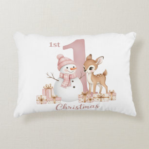Coussins Décoratifs Bébé Fille Premier Noël Bonhomme de Neige Cerf