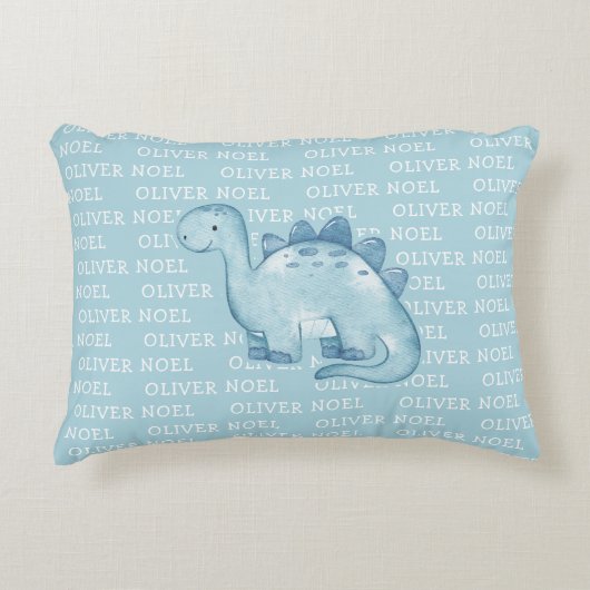 Coussins Décoratifs Bébé mignon Dinosaure Bleu avec nom Aquarelle (Devant)