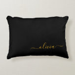 Coussins Décoratifs Black Gold Modern Script Girl Monogramme Nom<br><div class="desc">Nom du monogramme de script noir et or et Coussin initial. La coussin fait le cadeau parfait pour 16 ans,  mariage,  douche nuptiale,  baby shower ou bachelorette pour quelqu'un décorant sa chambre en or rose.</div>
