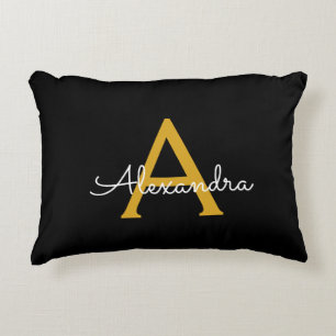 Coussins Décoratifs Black Gold Modern Script Girl Monogramme Nom
