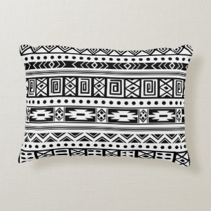 Coussins Décoratifs Blanc Avec Black Tribal Ikat Motif sans couture