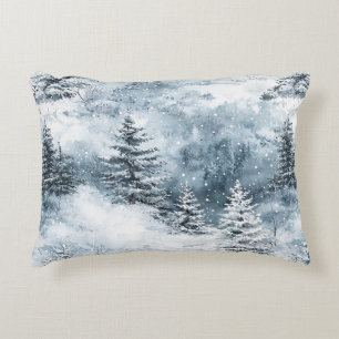 Coussins Décoratifs Blanc Bleu Arbres de Noël Neige d'hiver