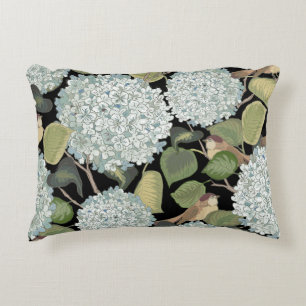 Coussins Décoratifs Blanc, bleu clair Hortensia avec feuilles verts et