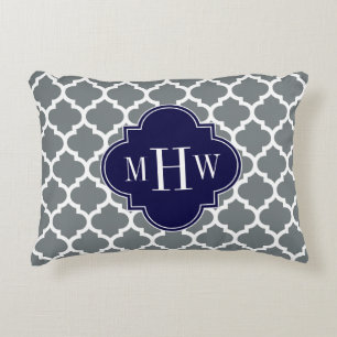 Coussins Décoratifs Blanc Charbon Marocain #5 Navy 3 Monogramme Initia