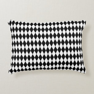 Coussins Décoratifs Blanc Élégant Losanges Géométriques Harlequin Noir