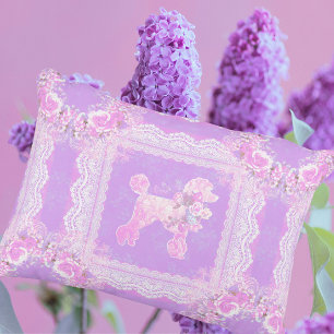 Coussins Décoratifs Blanc Vintage Rose Lilas Dentelle Poodle Patchwork