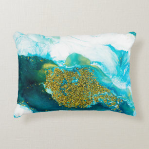 Coussins Décoratifs Bleu avec or parties scintillant fluide art, créat