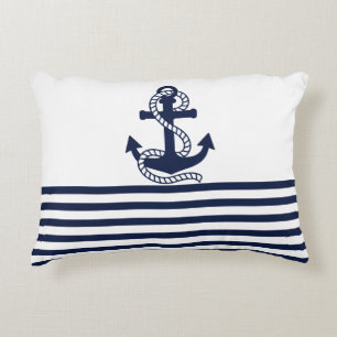 Coussins Décoratifs Bleu bleu marine Blancs et Ancre bleue