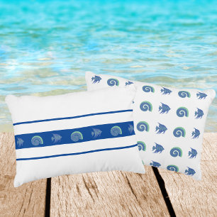 Coussins Décoratifs Bleu Chic et Rayures Blanches Coquillages et Poiss