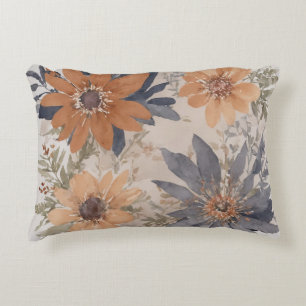 Coussins Décoratifs Bleu Dusté et Orange Aquarelle floral