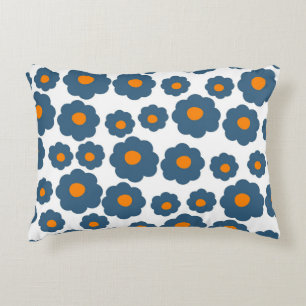 Coussins Décoratifs Bleu Fantaisiste et Floral Orange Rétro, Joyeux