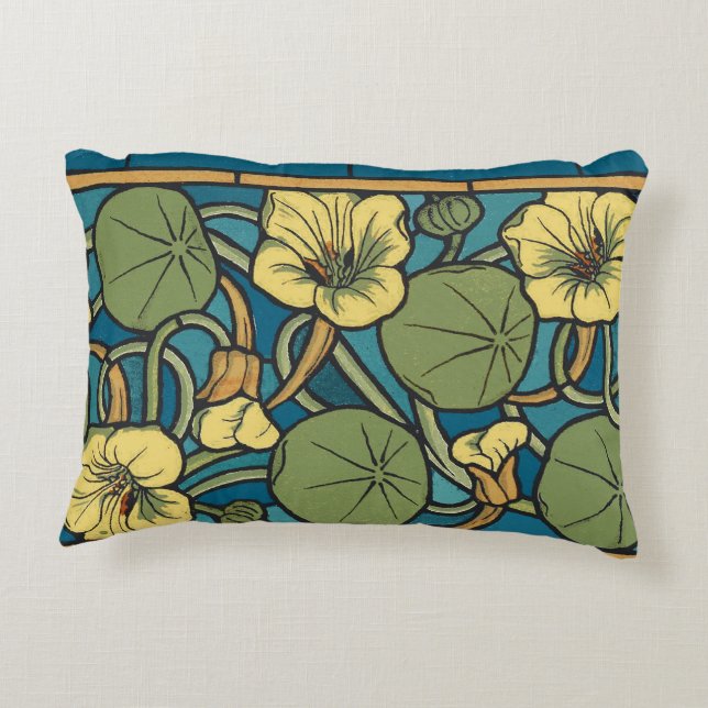 Coussins Décoratifs Bleu jaune Nasturtium Fleur Nouveau Motif (Dos)