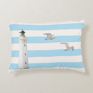 Coussins Décoratifs Bleu phare rayures nautiques blanches