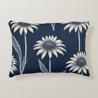Coussins Décoratifs Bloc d'impression bleu et blanc Coneflower