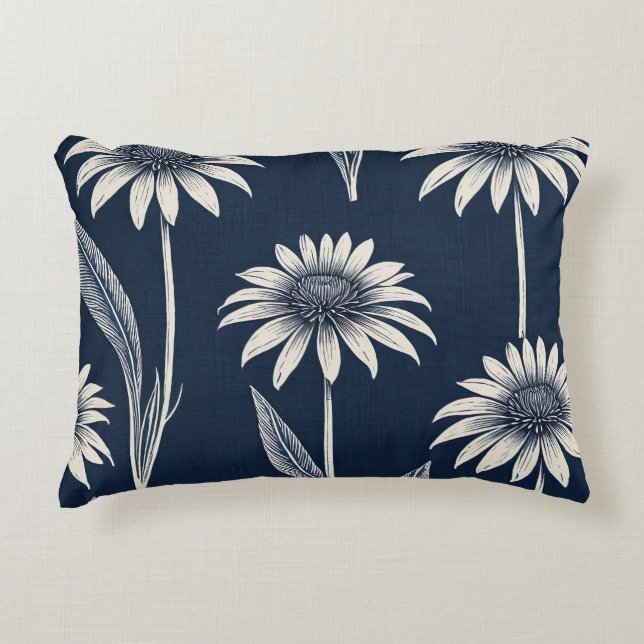 Coussins Décoratifs Bloc d'impression bleu et blanc Coneflower (Devant)
