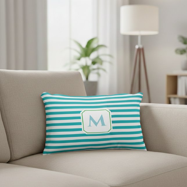Coussins Décoratifs Blue Striped Decorative Pillow with Monogram  (Créateur téléchargé)