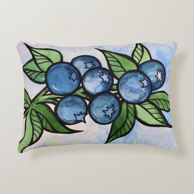 Coussins Décoratifs Blueberges d'aquarelle (Devant)